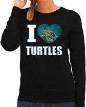 I love turtles trui met dieren foto van een schildpad zwart voor dames - cadeau sweater schildpadden liefhebber M