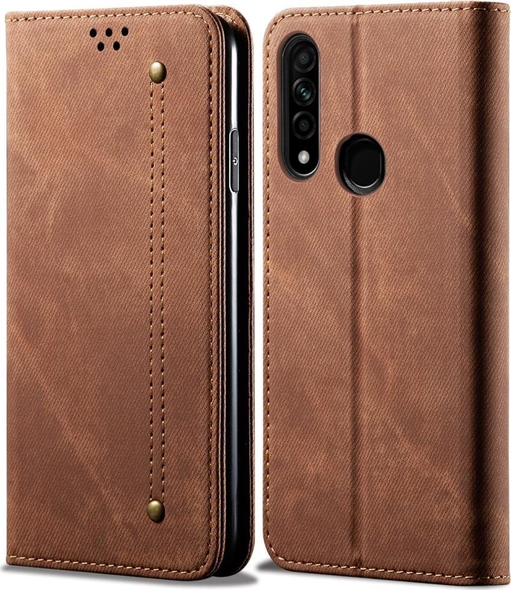 Mobigear Telefoonhoesje geschikt voor OPPO A31 Hoesje | Mobigear Denim Slim Bookcase Portemonnee | Pasjeshouder voor 2 Pasjes | Telefoonhoesje voor Pinpas / OV Kaart / Rijbewijs - Bruin