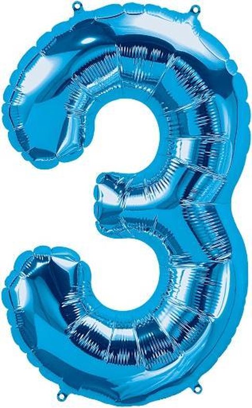 Helium ballon - Cijfer ballon - Nummer 3 - 3 jaar - Verjaardag - Blauw - Blauwe  ballon - 80cm