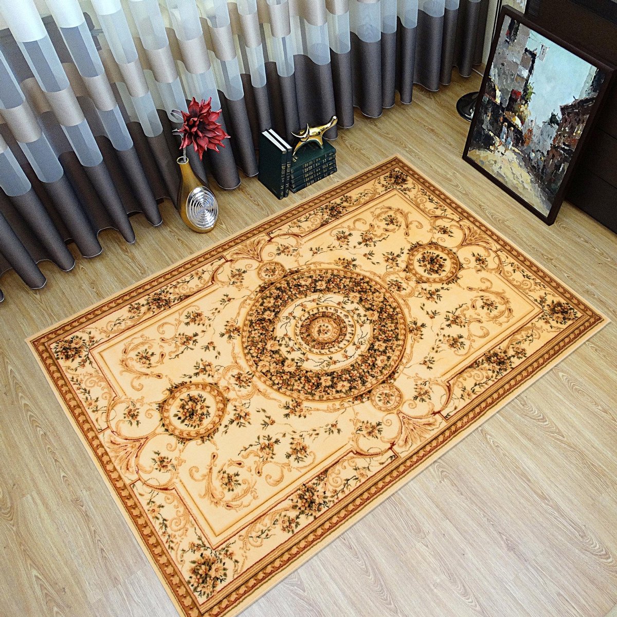 Tapiso Yesemek Vloerkleed Woonkamer Slaapkamer Creme Traditioneel Vintage Medaillon Frame Design Woonsfeer Hoogwaardig Tapijt