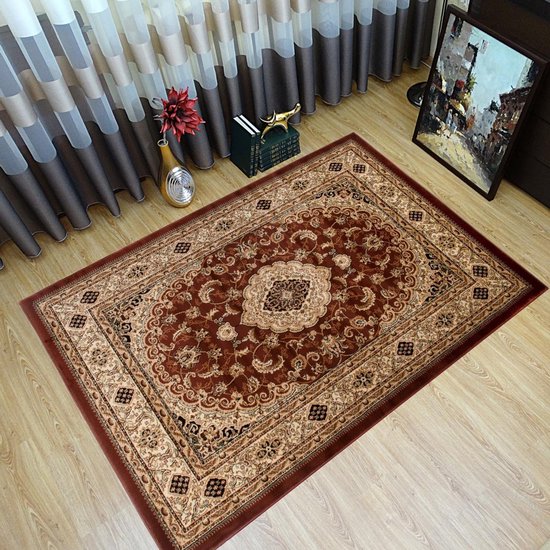 Tapiso Yesemek Tapis Salon Chambre Marron Classique Vintage Medaillon Cadre Design Intérieur Atmosphère De Vie Tapis De Haute Qualité Taille - 70 x 140 cm