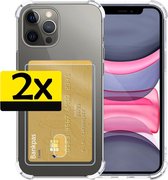 Hoes voor iPhone 11 Pro Max Hoesje Met Pasjeshouder Card Case - Hoes voor iPhone 11 Pro Max Shock Case Pashouder Transparant - 2 Stuks