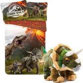 Dekbedovertrek Dino - Jurassic World - Dekbed Kinderen - 1persoons - 140x200 cm - incl. Pluche Dino Triceratops