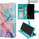 Bookcase Marmer Universum Turquoise Roze  - Samsung Galaxy A31  - Portemonnee hoesje