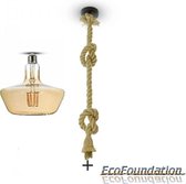 Bamboe-Touw hanglamp - 1,5 meter - E27 - Incl. design filament LED T180 in extra warm wit - 2200K