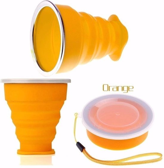 Opvouwbare siliconen beker met deksel 200 ml Camping-reisbeker Geel van Aichike. — afbeelding 3