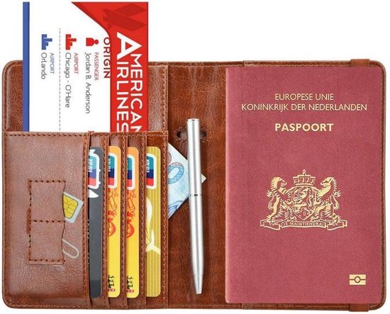 Luxe style RFID Paspoort hoesje Anti Skim / Paspoorthouder Cognac Bruin