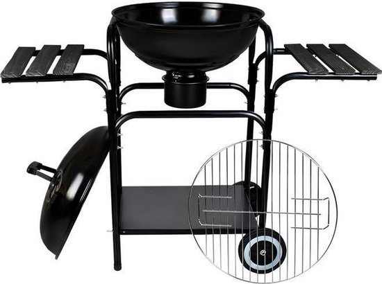 EASTWALL Charcoal Grill barbecue - BBQ met zijtafel - Mobiele houtskool barbecue - Ø 46.5 cm - RVS - Zwart