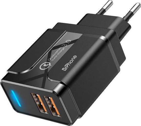 DrPhone PS-Y - 1 Meter Kabel  - USB-C  - Oplaadkabel – 18W Dubbele Qualcom 3.0 Quick Charge - Adapter - Snel Lader – Zwart - DrPhone