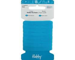Habby elastiek 6mm | Plat gevlochten | Turkoois Blauw | 5 meter | Hobby - Knutselen - Naai elastiek
