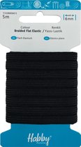 Habby elastiek 6mm | Rubberen Band | Plat gevlochten | Zwart | 5 meter | Hobby - Knutselen - Naai elastiek