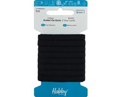 Habby elastiek 6mm | Rubberen Band | Plat gevlochten | Zwart | 5 meter | Hobby - Knutselen - Naai elastiek