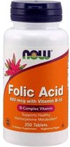 Foliumzuur (Folic acid), 800 mcg,  250 tabletten, Now Foods