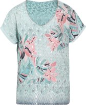 Cassis - Female - T-shirt in twee stoffen met print  - Appelblauwzeegroen