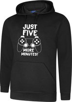 Hooded Sweater - met capuchon - Casual Hoodie - Fun Tekst - Lifestyle Hoody - Workout Sweater - Chill Sweater - Mood - Game - Gamer - Just Five More Minutes - Zwart - Maat XXL
