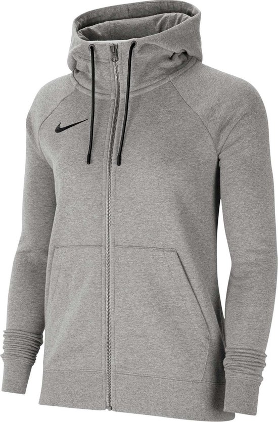 Grijs Nike fleece trainingsvest met opstaande kraag en zwarte trekkoorden.