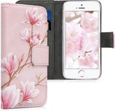 kwmobile telefoonhoesje geschikt voor Apple iPhone SE (1.Gen 2016) / iPhone 5 / iPhone 5S - Backcover voor smartphone - Hoesje met pasjeshouder in poederroze / wit / oudroze - Magnolia design