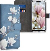 kwmobile telefoonhoesje geschikt voor Huawei Mate 20 Lite - Backcover voor smartphone - Hoesje met pasjeshouder in taupe / wit / blauwgrijs - Magnolia design
