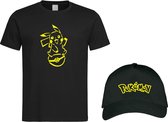 Zwart T-shirt met Geel  'Pikachu met Pokeball' maat XL + Pet