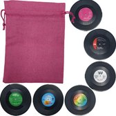 Retro LP Vinyl Onderzetters - 6 stuks – Met Roze Opbergzakje - oDaani