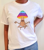 Floating Mushroomman Unisex White T-shirt - Small - Mushroom - Zen - Bedrukte T-shirt - Trippin Balls