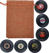 Retro Rockabilly LP Vinyl Onderzetters - 6 stuks - Met Oranje Opbergzakje - oDaani