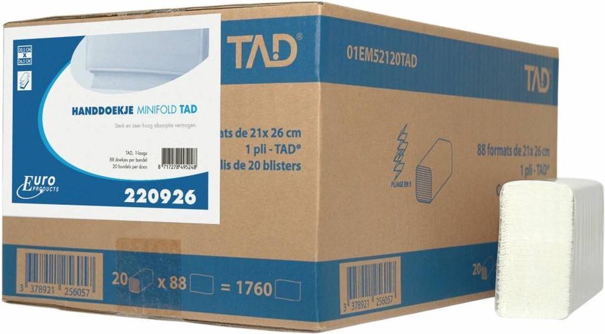 Goedkoopste Handdoek papier 26.5x20.5cm Minifold 2 laags 1760st (220026