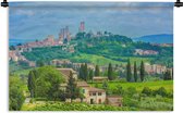 Wandkleed San Gimignano - De heuvels van het Italiaanse San Gimignano in Toscane Wandkleed katoen 90x60 cm - Wandtapijt met foto