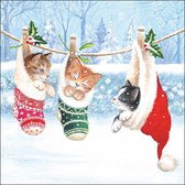 CraftEmotions servetten 5st - Kittens in winterland 33x33cm Ambiente 33314800