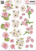 3D Knipvel - Jeanines Art - Wit roze bloemen