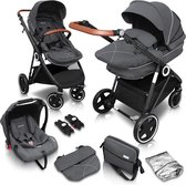 BabyGO Kinderwagen 3 in 1 Grijs  Drieling Stad 4 wielen 