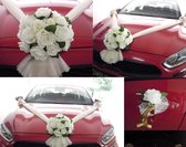 AUTODECO.NL - STELLA Trouwauto Versiering - Tule Linten met Rozen - Bloemen voor op de Auto Bruiloft - Autodecoratie Huwelijk