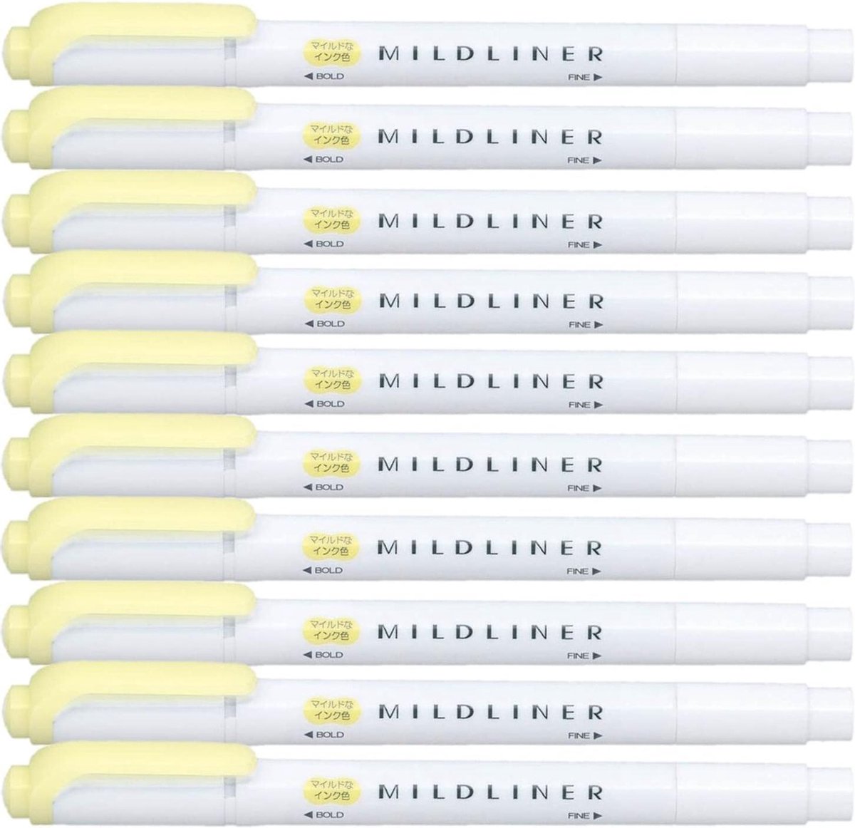 Zebra Mildliner Double-Sided Highlighter - Fine / Bold – Mild Yellow Set van 10 + een Luxe Zipperbag - WKT7-MY
