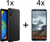 Samsung A7 2018 Hoesje - Samsung galaxy A7 2018 hoesje zwart siliconen case hoes cover hoesjes - 4x Samsung A7 2018 screenprotector