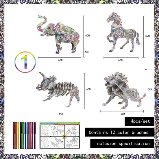getuige tsunami leraar 3D Kleur puzzel (olifant, paard, leeuw en dinosaurus) | bol.com