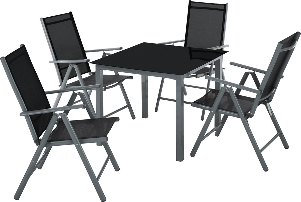tectake® - Aluminium Tuinset - Zitgroep met 4 Tuinstoelen en 1 Tuintafel - Donkergrijs - Tuinmeubelset voor 4 Personen - Weerbestendig en UV-bestendig - Stoelen met verstelbare Rugleuning - Tuintafelset – foto 4