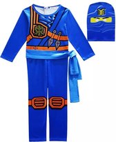 Ninjago verkleedpak - Ninja Pak Carnavalskleding Kind - Blauw - Maat 110 - S