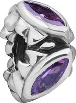 Quiges - 925 - Zilveren - Bedels -Sterling zilver - Beads - Zirkonia Paars Kraal Charm - Geschikt – voor - alle bekende merken - Armband Z461