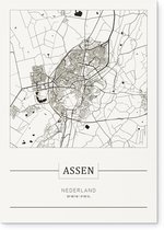 Stadskaart Assen – Plattegrond Assen - city map – Dibond muurdecoratie 30 x 40 cm