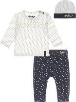 Dirkje Bio Basic SET(3delig) Blauw HARTJES broekje , Off white stip shirt en mutsje - Maat 50