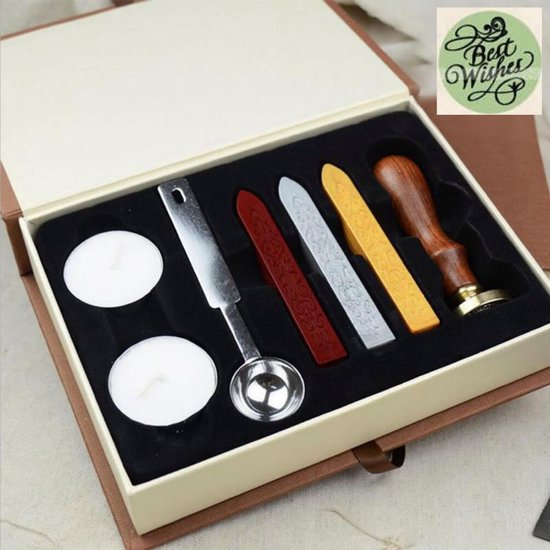Wax stempel kerst kaarten maken - zegel set - sealing wax - wax stempel set cadeauverpakking - Best wishes zegel