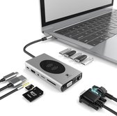 USB C Hub - 13 in 1 - DrDocker BX13W - USB C Adapter - 5x USB 3.0 - 4k HDMI - Gigabit Ethernet - 10W Draadloze Oplader - 87W USB C Snel Laden - SD en Micro SD Kaartlezers - 3.5mm Audio Jack