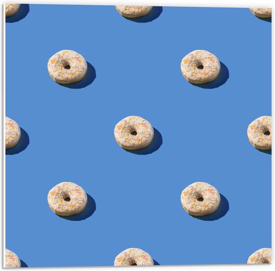 Forex - Donut's op Blauwe Achtergrond - 50x50cm Foto op Forex