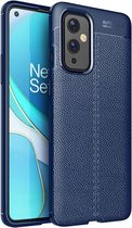 OnePlus 9 hoesje - MobyDefend TPU Gelcase - Lederlook - Navy blauw - GSM Hoesje - Telefoonhoesje Geschikt Voor: OnePlus 9