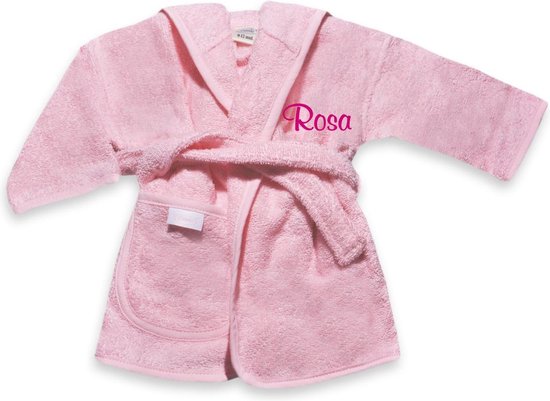 Baby badjas roze badstof kraamcadeau gepersonaliseerd met naam naar keuze