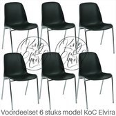 King of Chairs -set van 6- model KoC Elvira zwart met verchroomd onderstel. Kantinestoel stapelstoel kuipstoel vergaderstoel tuinstoel kantine stoel stapel kantinestoelen stapelsto