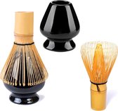 matcha thee set - 2 delig - matcha - matcha thee - traditionele Japanse matcha set - matcha bamboe klopper - matcha houder zwart - detox - detox thee - Japanse Theeceremonie