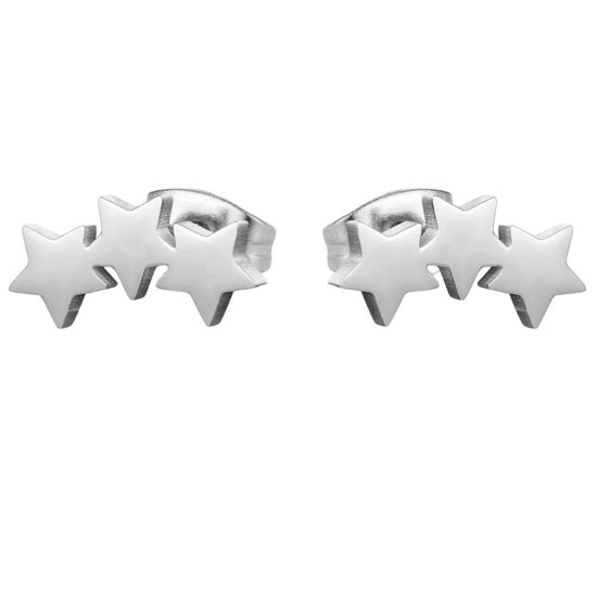 RVS oorbellen- drie sterren- Zilverkleur- Metaal-Charme Bijoux
