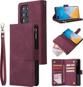 Voor Huawei P40 Pro Multifunctionele horizontale flip lederen tas, met kaartsleuf en houder en rits Portemonnee en fotolijst (rode wijn)