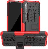 Voor Xiaomi Mi 10 Tire Texture Shockproof TPU + PC beschermhoes met houder (rood)